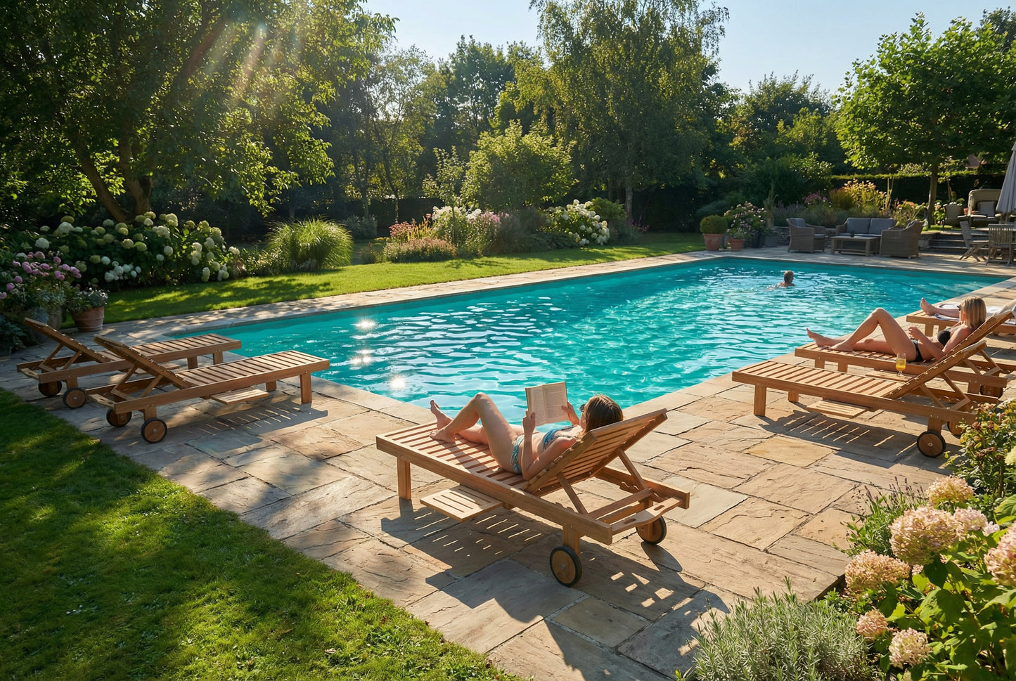 Teak ligzetel met wielen – verstelbaar in 6 standen voor ultiem comfort