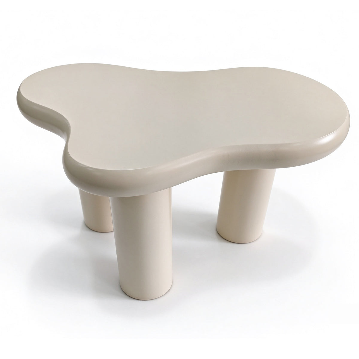 Liora Cloud bijzettafel 51 × 34,5 × 31 cm in crème op drie ronde poten, studiofoto op witte achtergrond