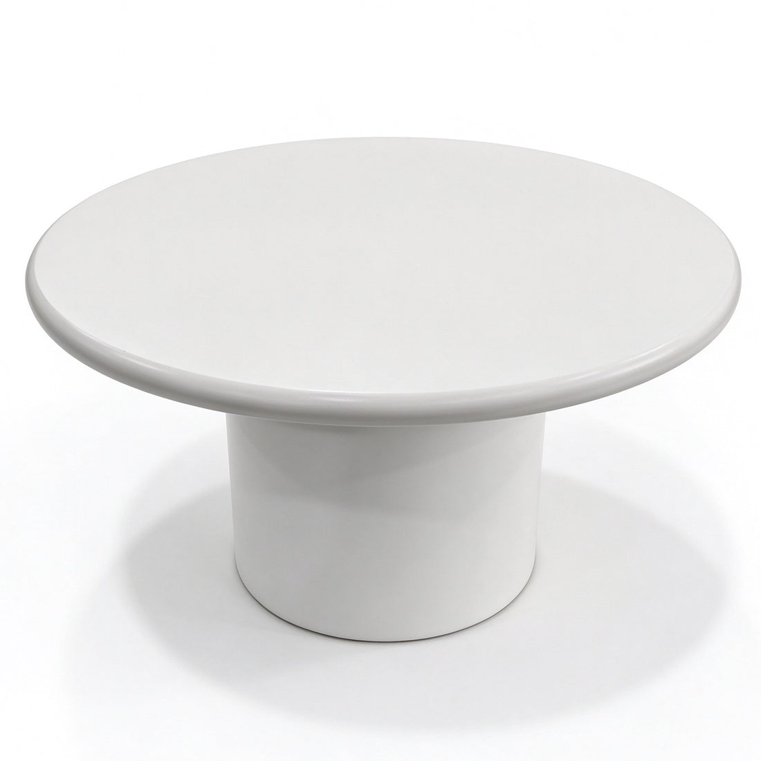Liora ronde salontafel Ø60 × 35 cm in hoogglans wit op een sokkelvoet, studiofoto