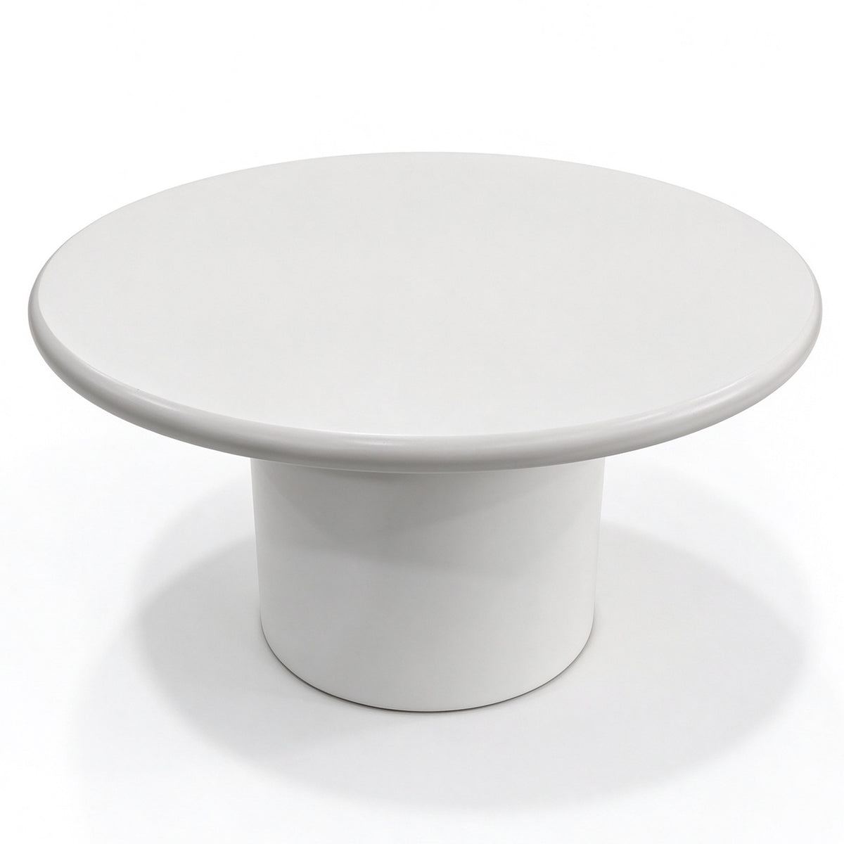 Liora ronde salontafel Ø60 × 35 cm in hoogglans wit op een sokkelvoet, studiofoto