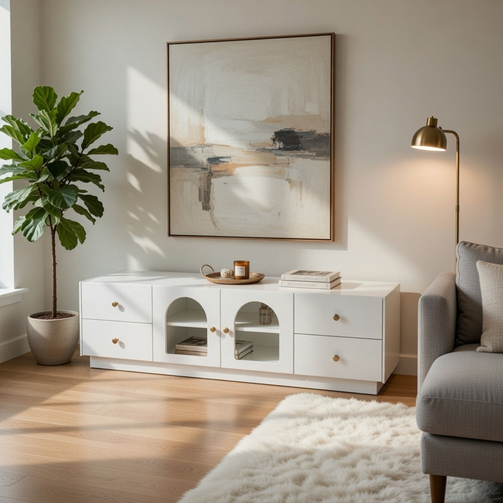 LUNARA – TV-meubel Arches Textuur Wit 140 cm – foto 3