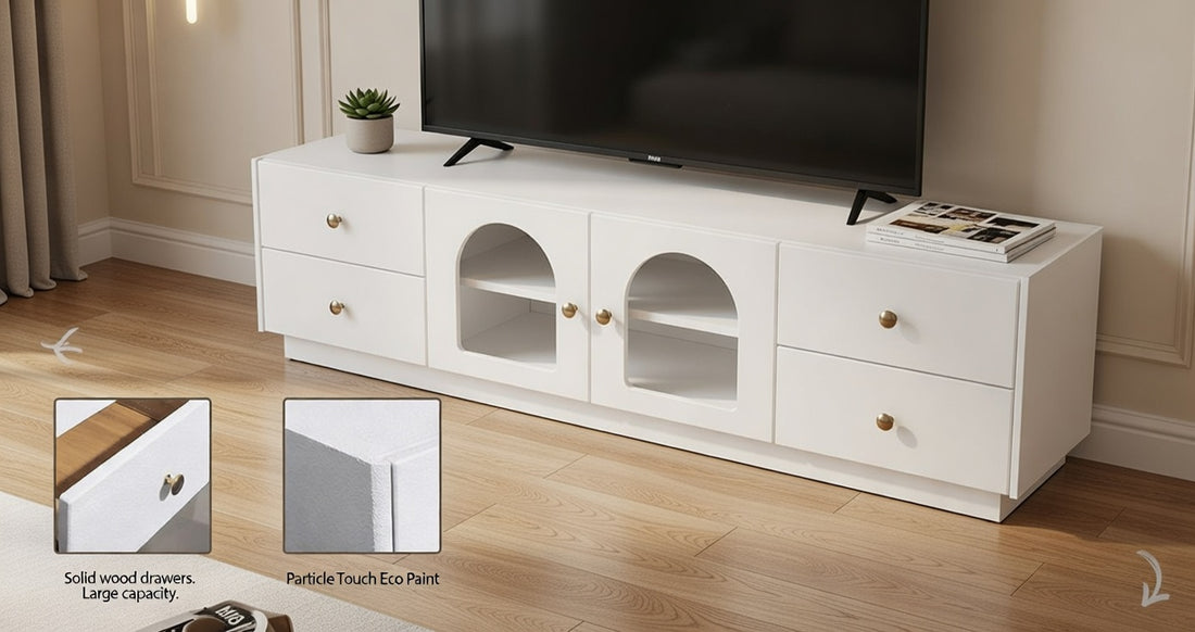 LUNARA – TV-meubel Arches Textuur Wit 140 cm – foto 6