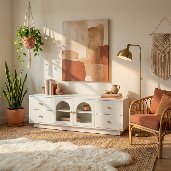 LUNARA – TV-meubel Arches Textuur Wit 140 cm