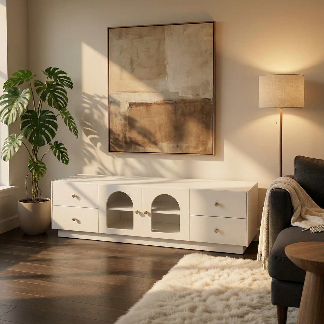 LUNARA – TV-meubel Arches Textuur Wit 140 cm – foto 5