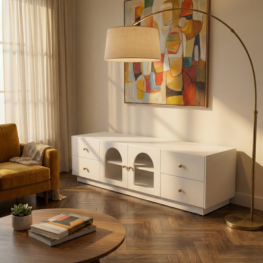LUNARA – TV-meubel Arches Textuur Wit 140 cm