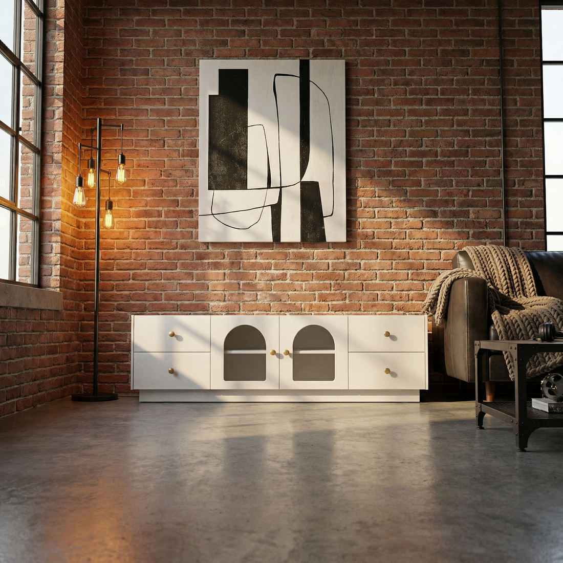 LUNARA – TV-meubel Arches Textuur Wit 140 cm – foto 4