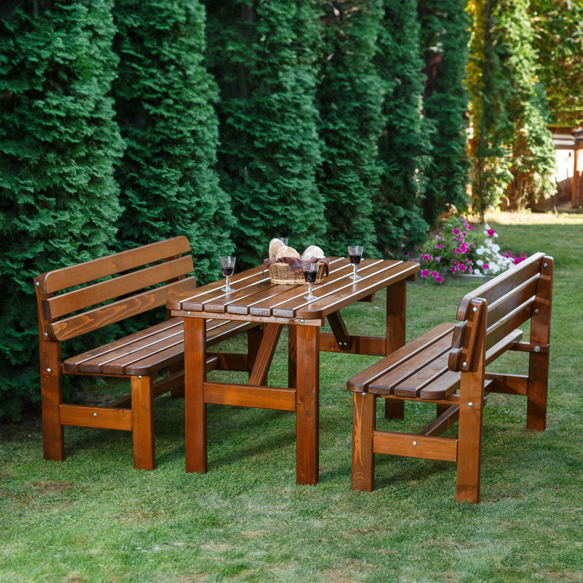 LUX Gartentischset aus Holz dunkelbraun 150 cm (KING ®)