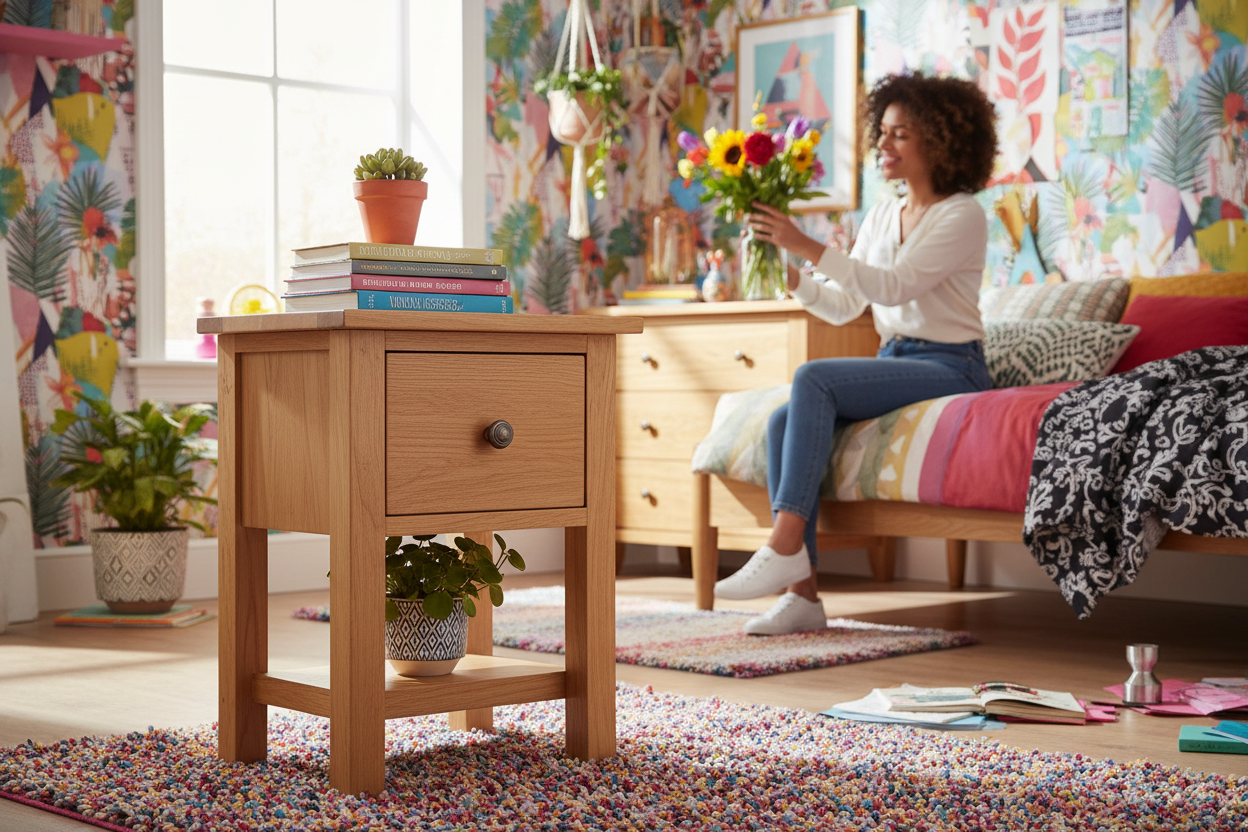 MANERO nachtkastje in eclectic slaapkamer