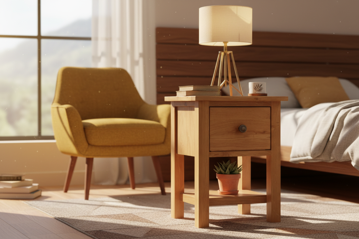 MANERO nachtkastje in mid-century modern slaapkamer