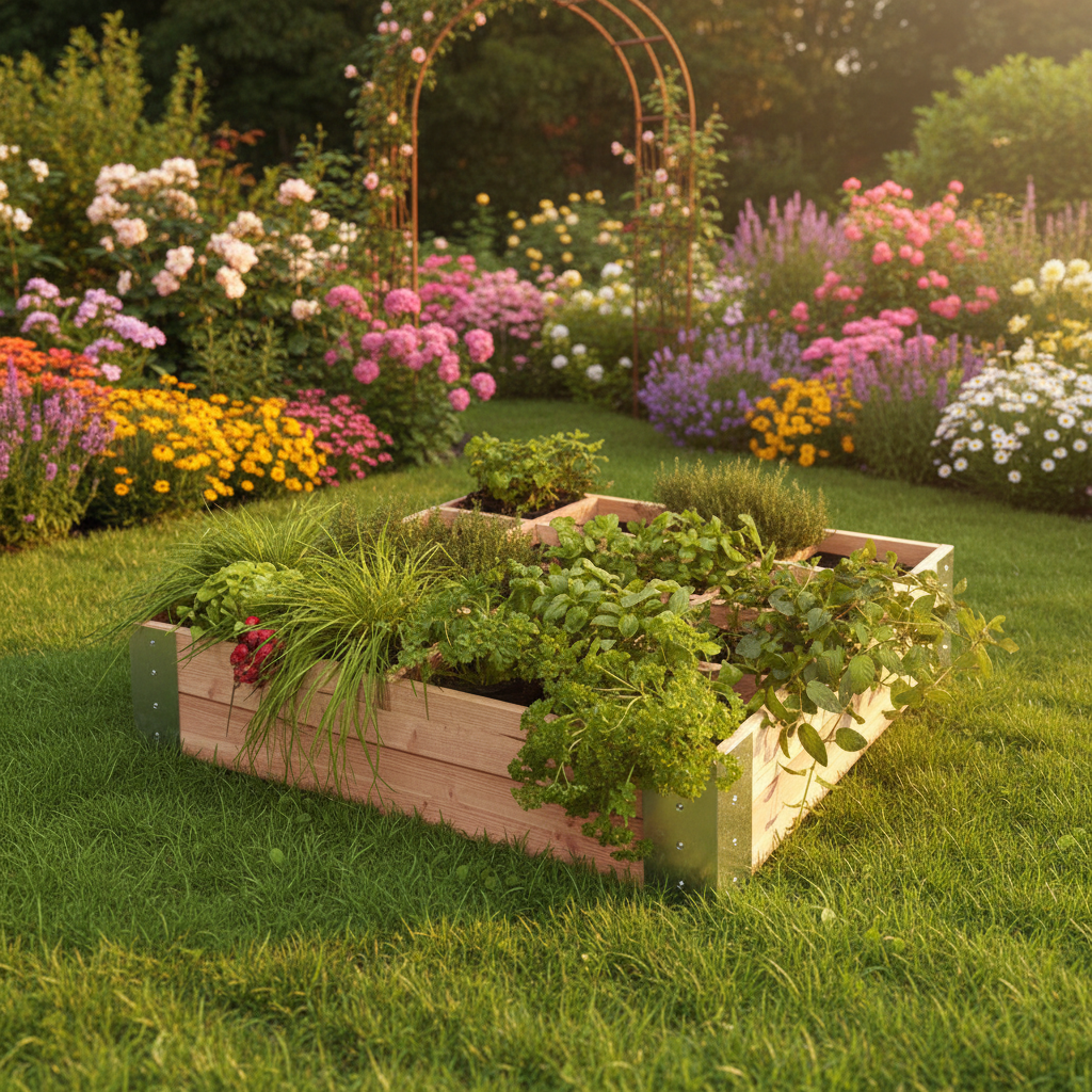 Minimoestuin in groene tuin
