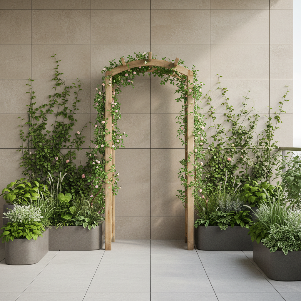 Modern balcony with climbing plants