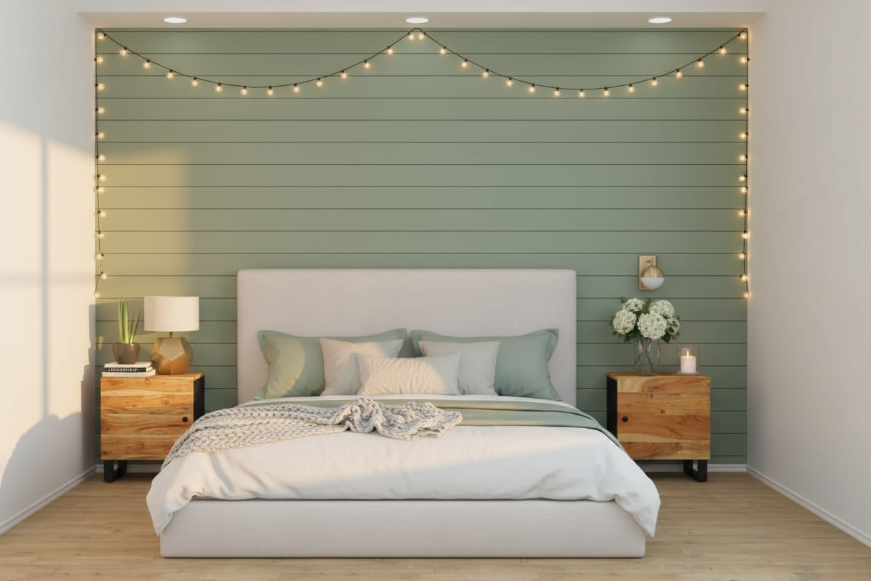 Modern farmhouse met twee acaciahout nachtkastjes