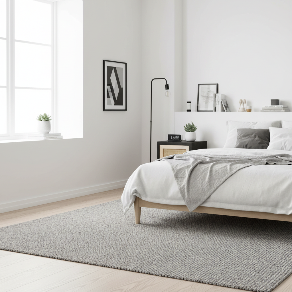 Modern nachtkastje met rotan in Scandinavische kamer