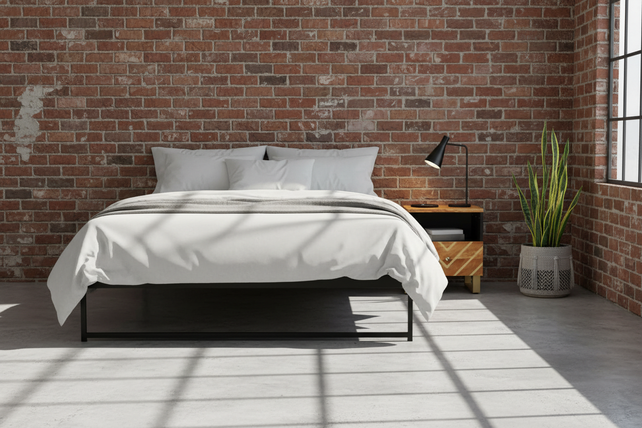 Moderne industriële loft slaapkamer