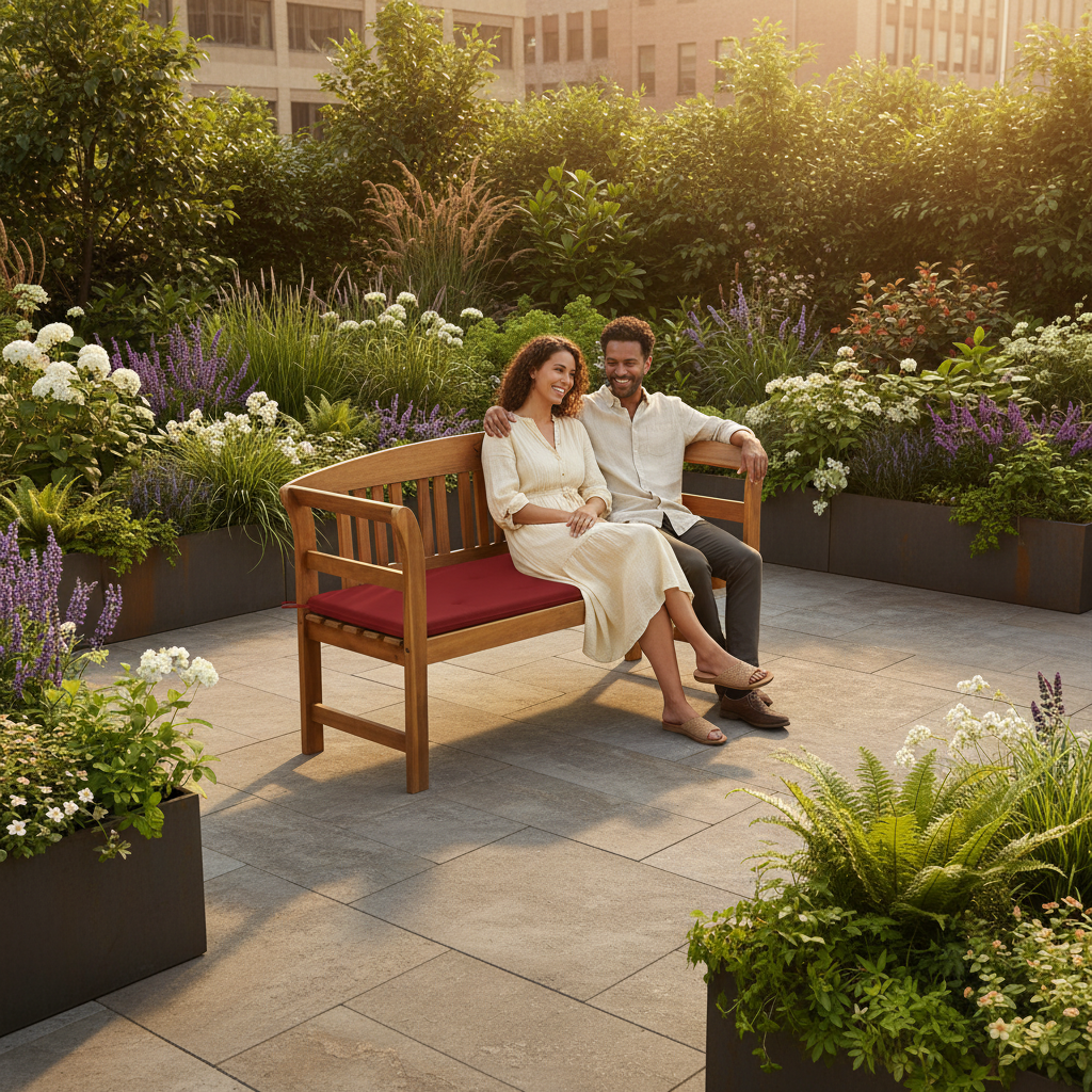 Moderne stadstuin golden hour