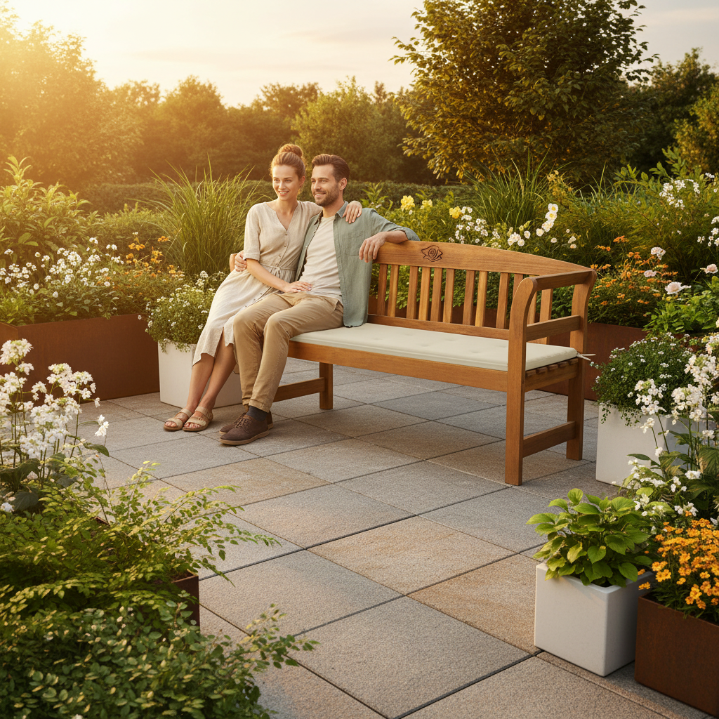 Moderne stadstuin met mensen