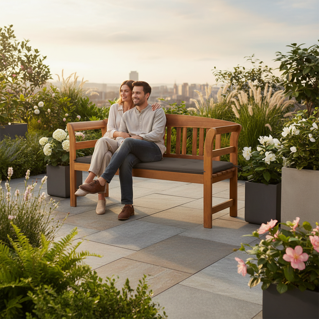 Moderne stadstuin met mensen