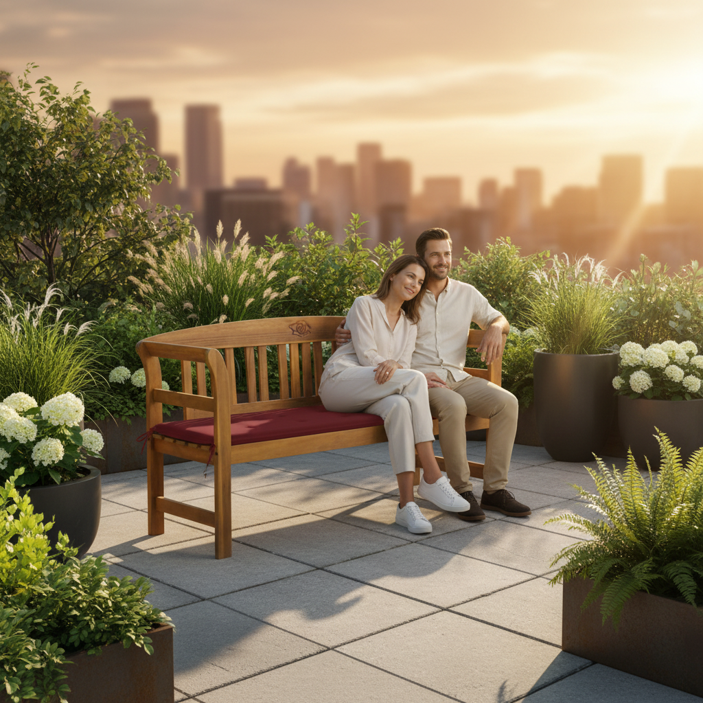 Moderne stadstuin met mensen