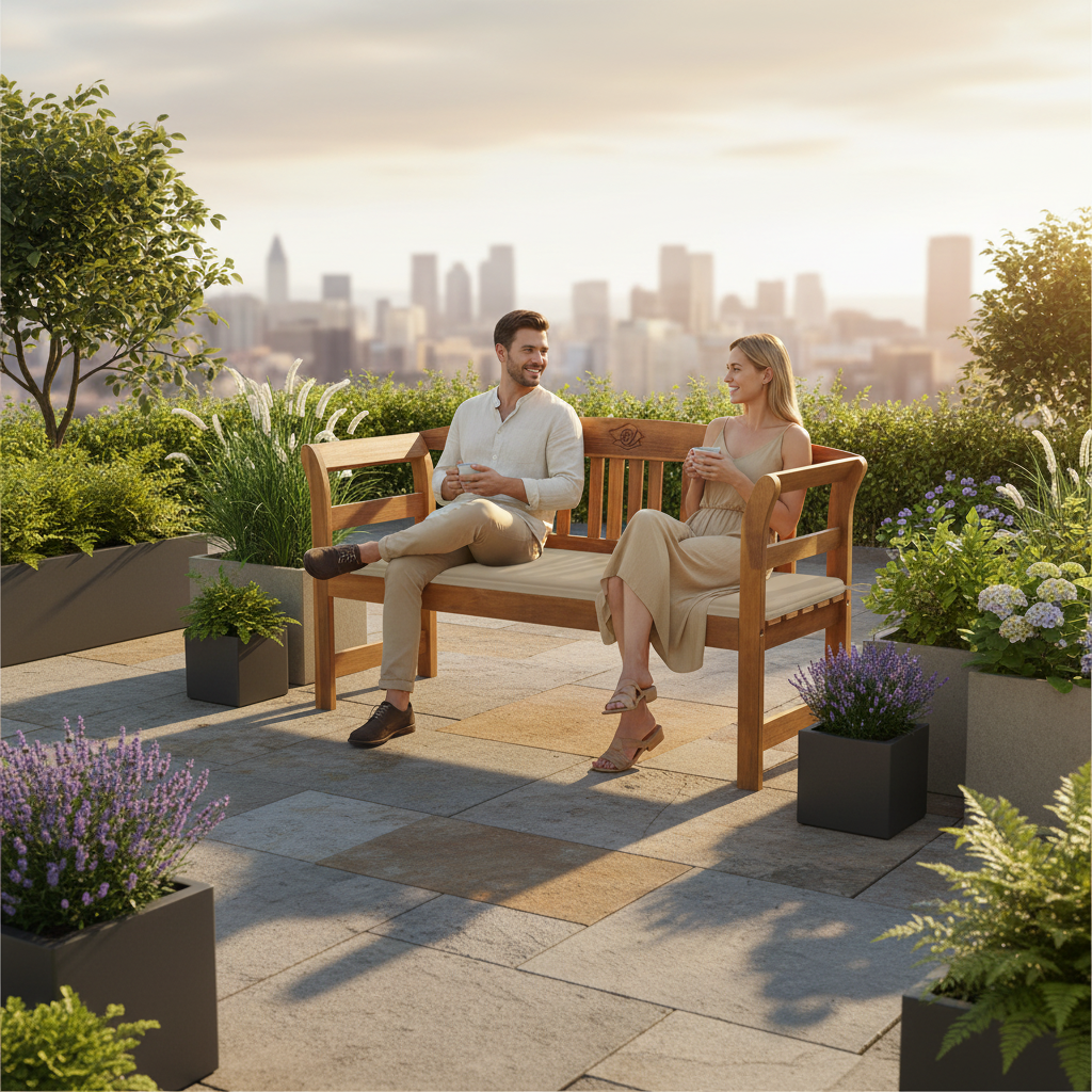 Moderne stadstuin met mensen