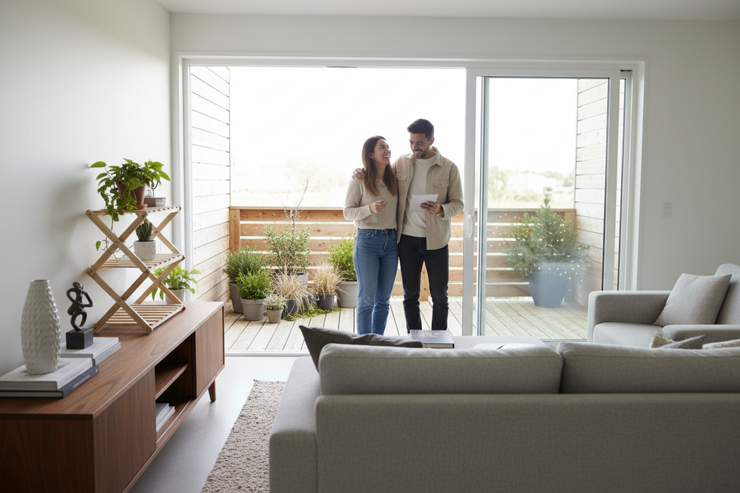 Moderne woonkamer met schuifdeuren veranda 12:31