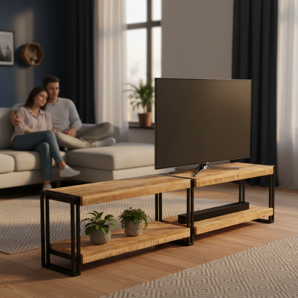 Modulair TV-meubel in woonkamer met stel