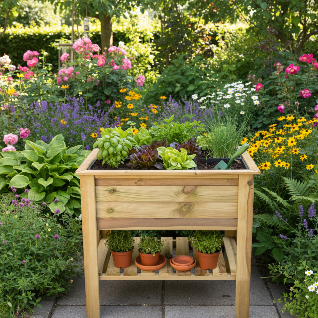 Moestuintafel in tuin