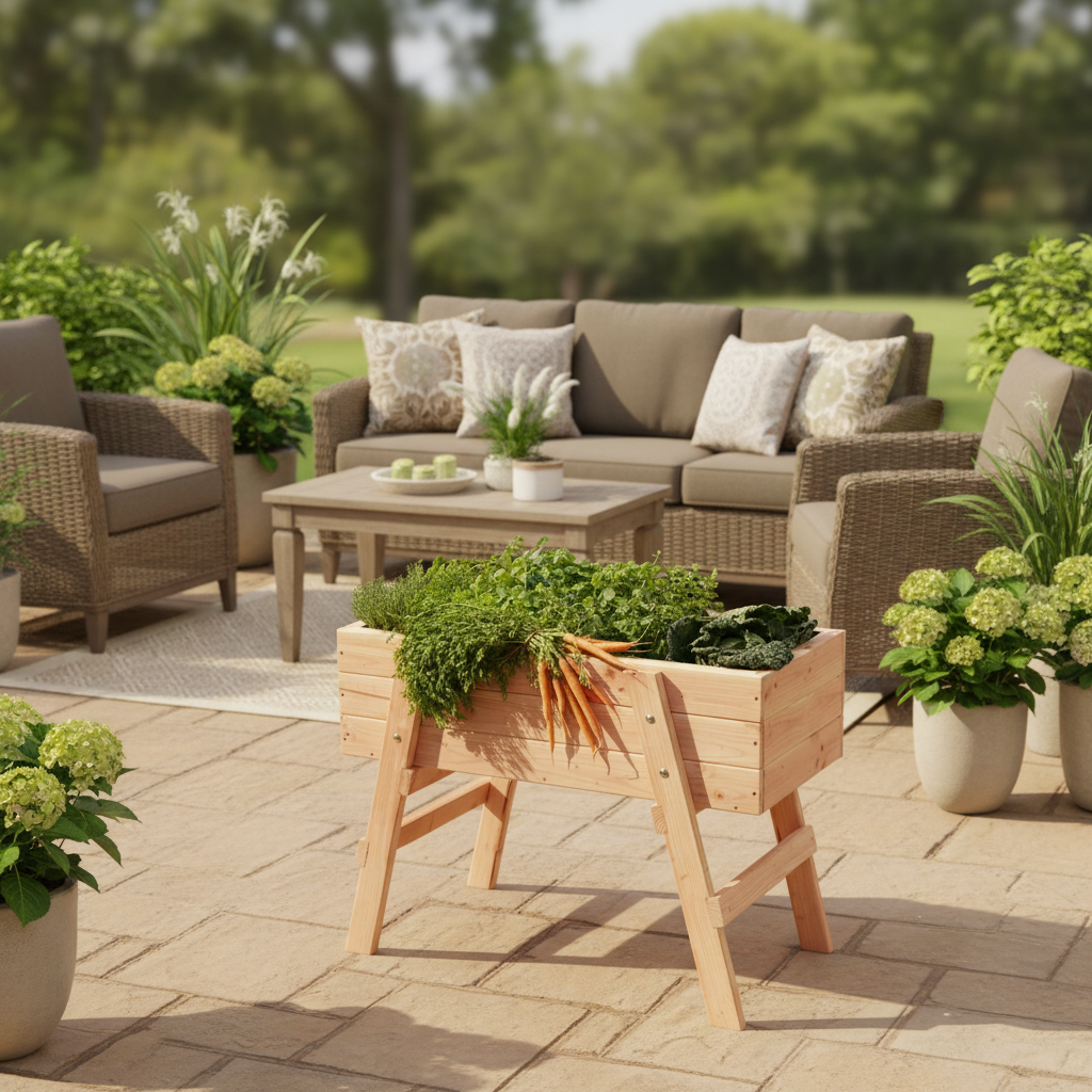 Moestuintafel op terras