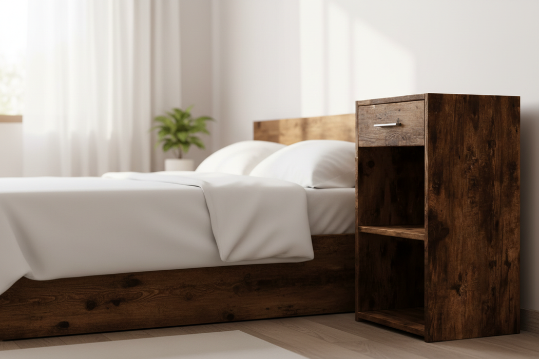 Nachtkastje detail met natuurlijk ochtendlicht