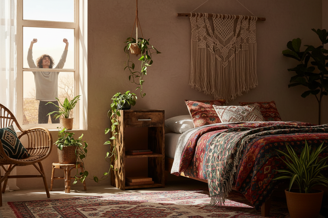 Nachtkastje in bohemian slaapkamer