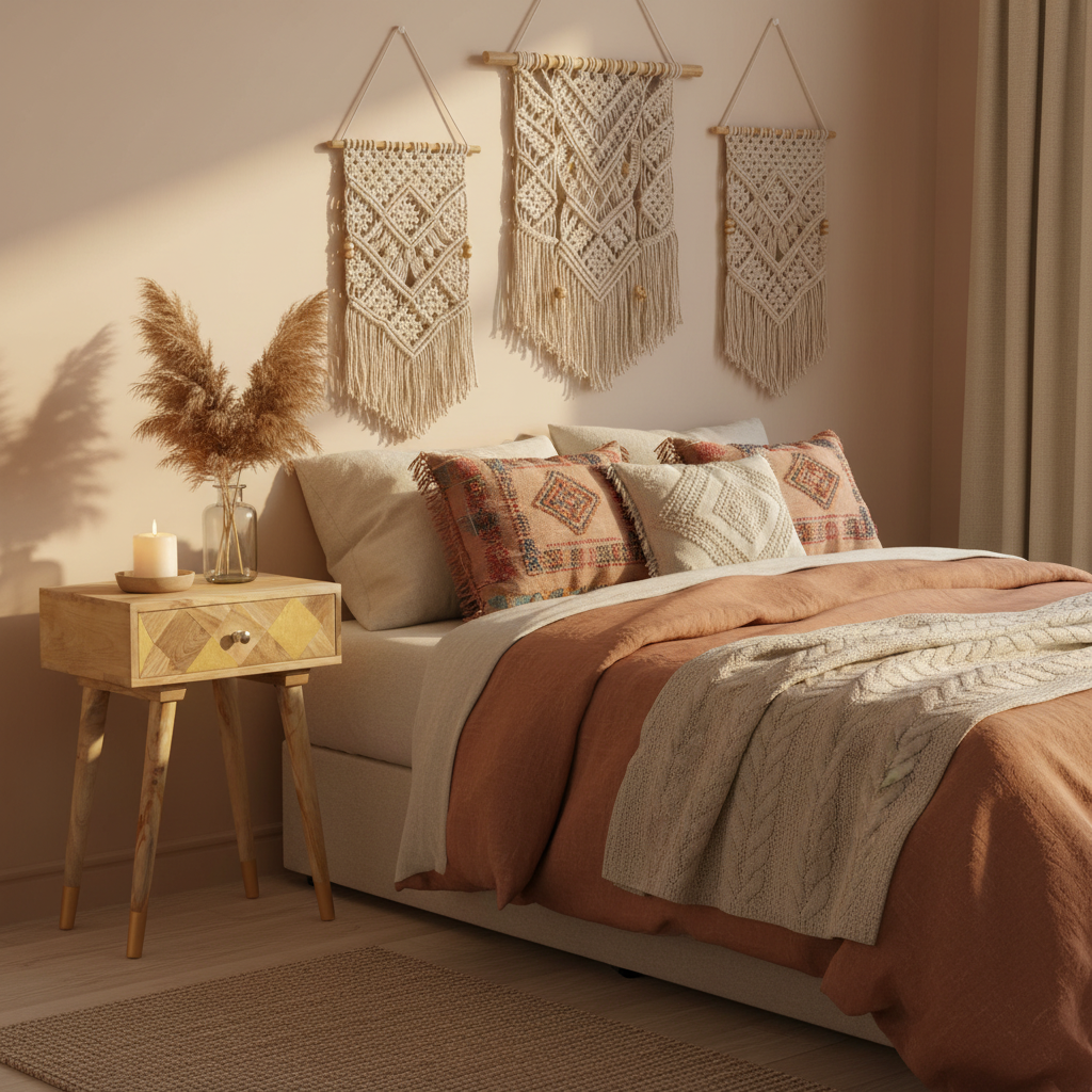 Nachtkastje in bohemian slaapkamer