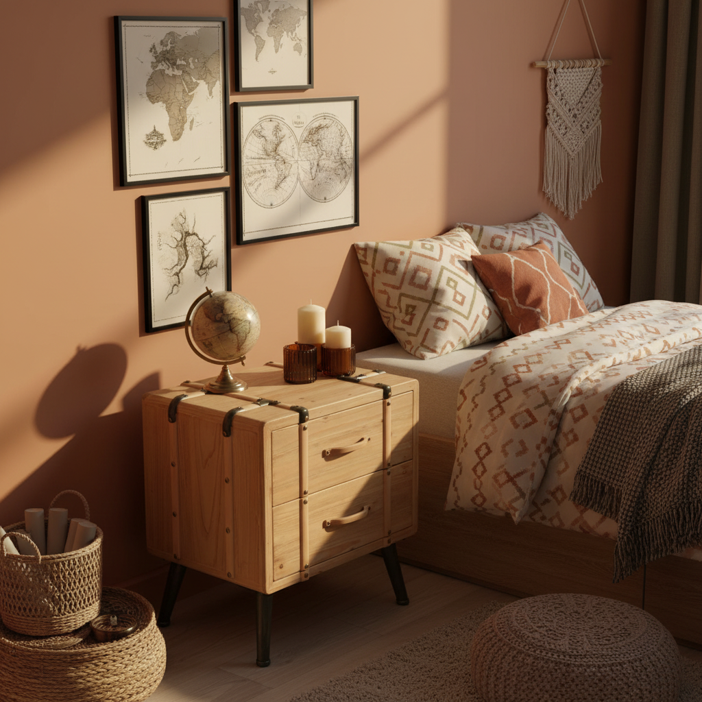 Nachtkastje in bohemian slaapkamer