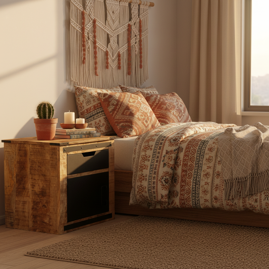 Nachtkastje in bohemian slaapkamer