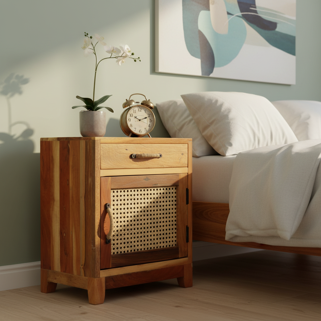 Nachtkastje in eclectische slaapkamer