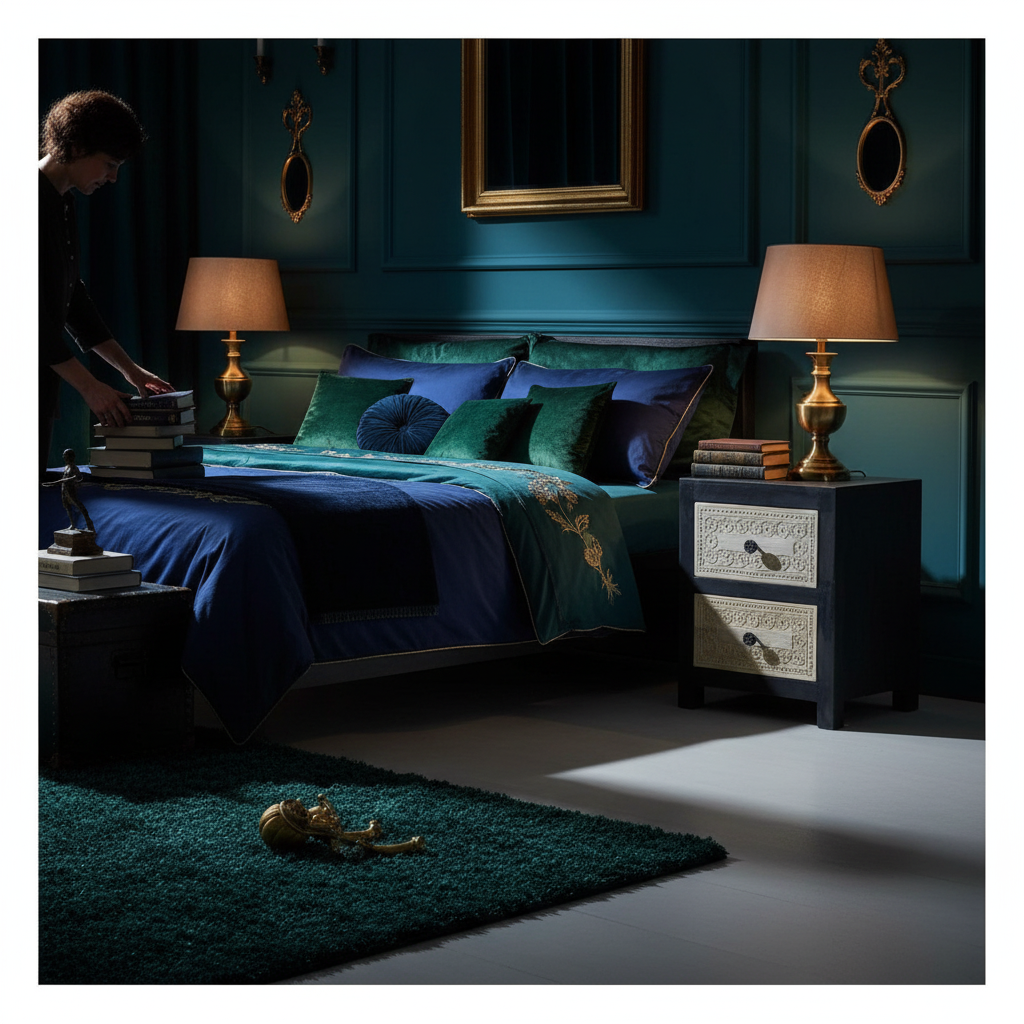 Nachtkastje in eclectische slaapkamer