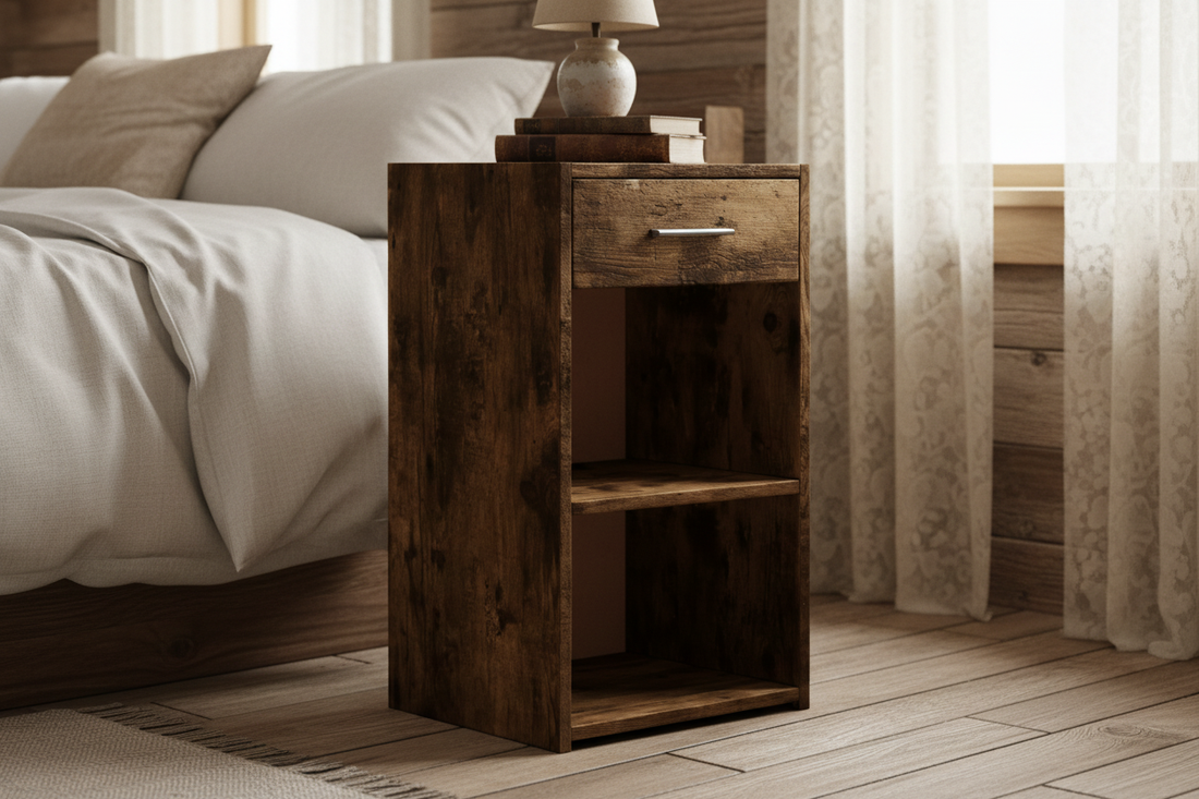 Nachtkastje in farmhouse slaapkamer