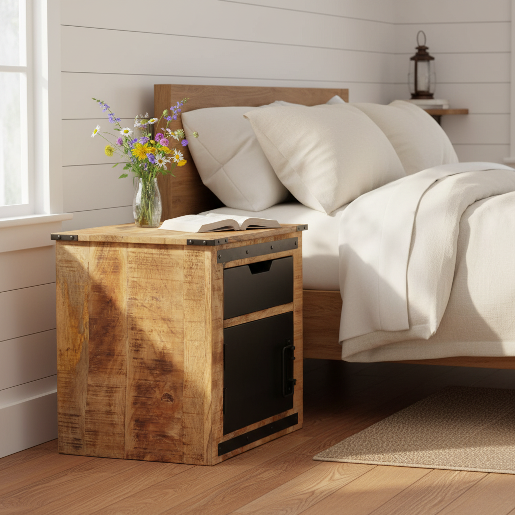 Nachtkastje in farmhouse slaapkamer