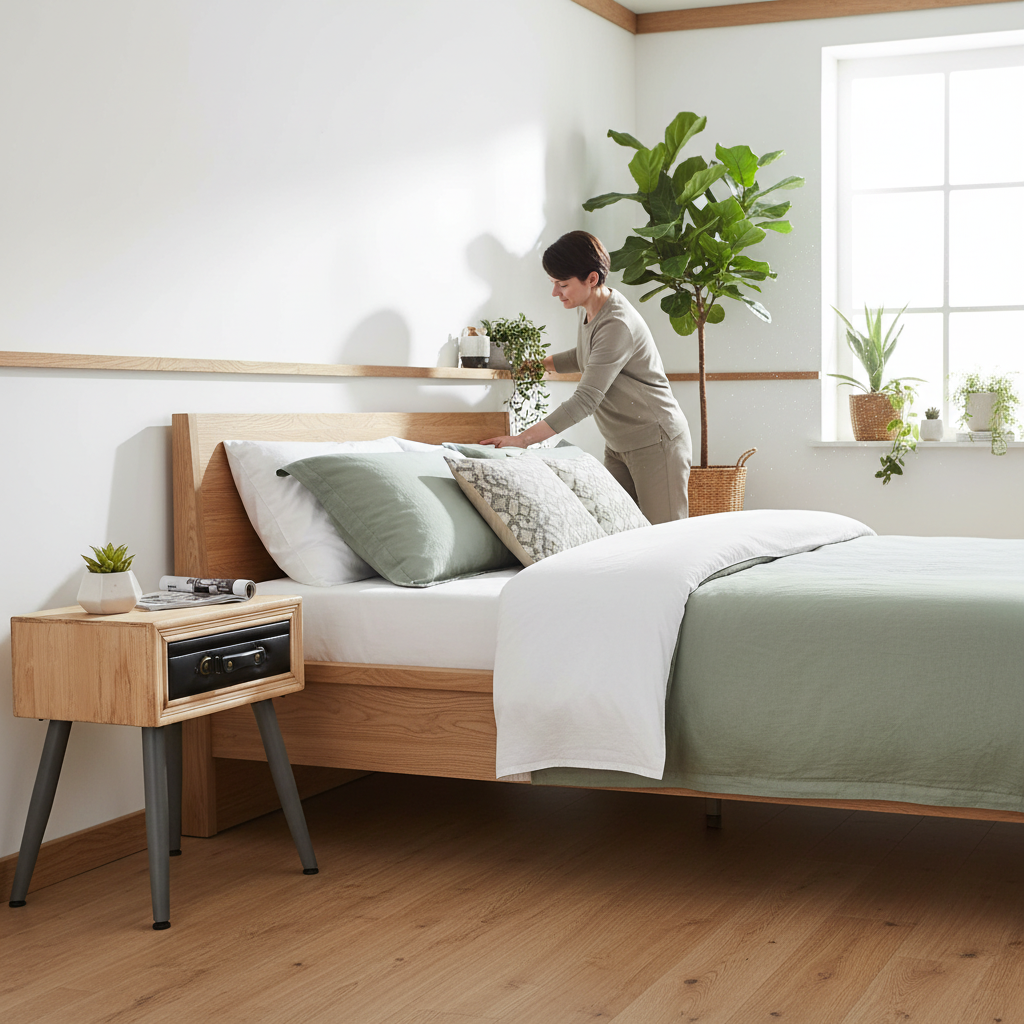 Nachtkastje in hedendaagse kamer