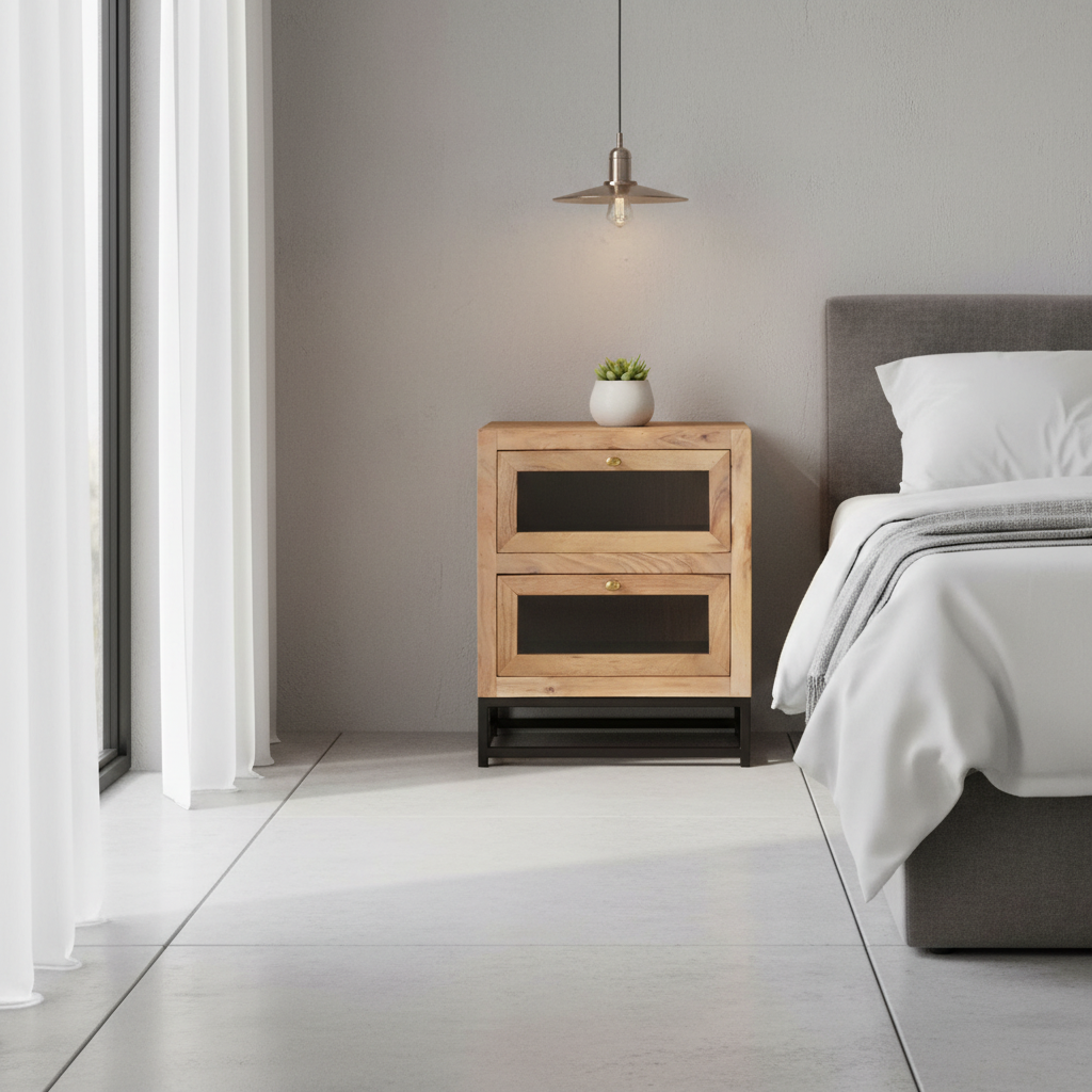 Nachtkastje in industriële slaapkamer