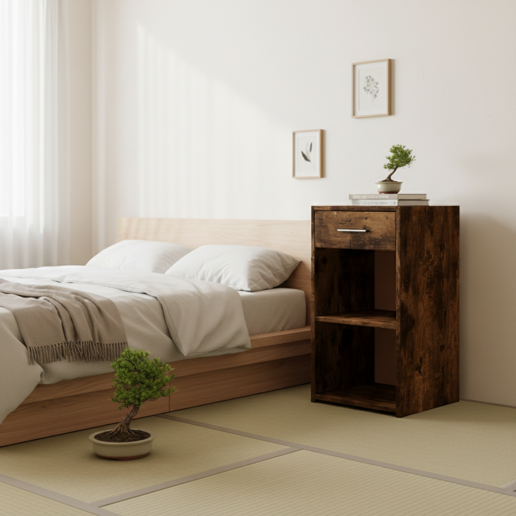 Nachtkastje in Japanse zen slaapkamer