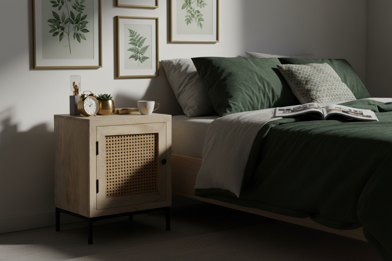 Nachtkastje in luxe slaapkamer setting