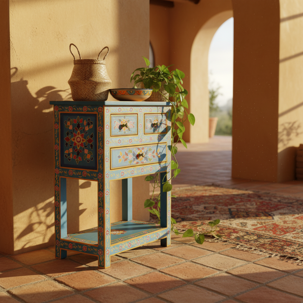 Nachtkastje in mediterrane woonkamer