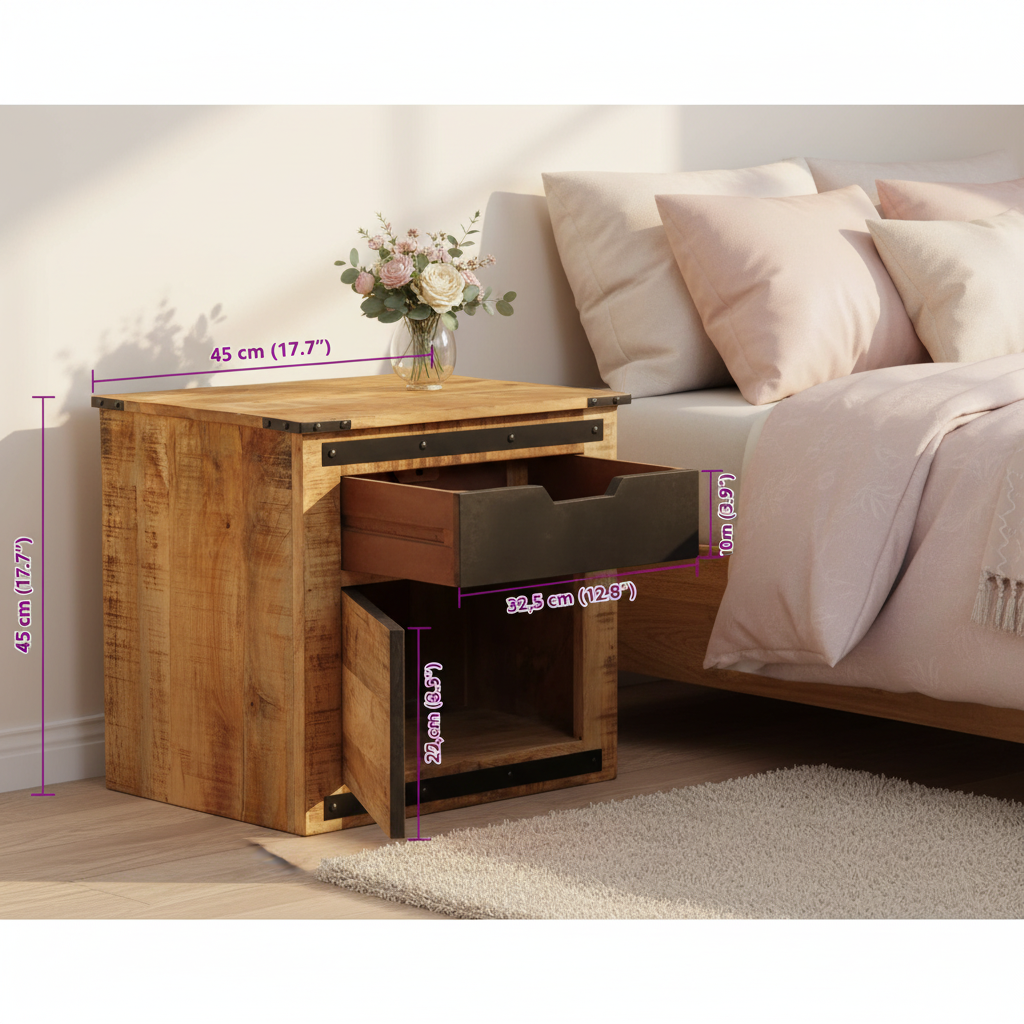 Nachtkastje in meisjeskamer met leesbare afmetingen