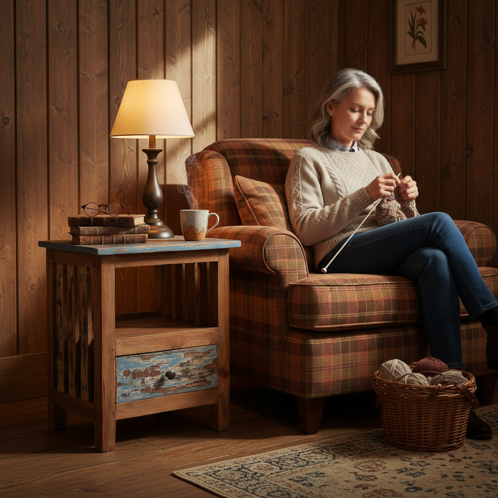 Nachtkastje in rustieke woonhoek