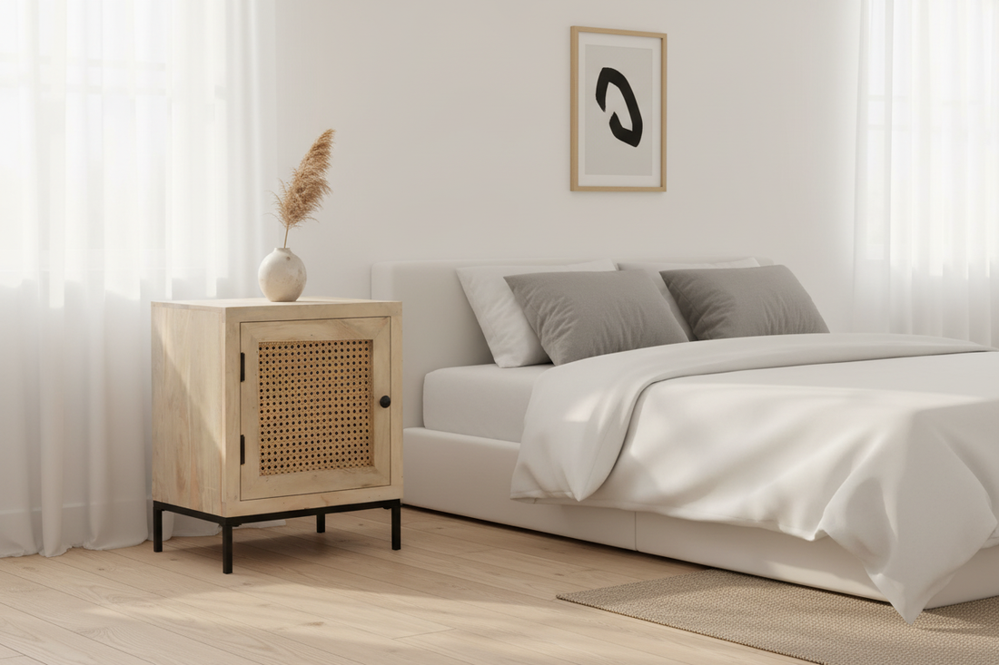 Nachtkastje in Scandinavische slaapkamer