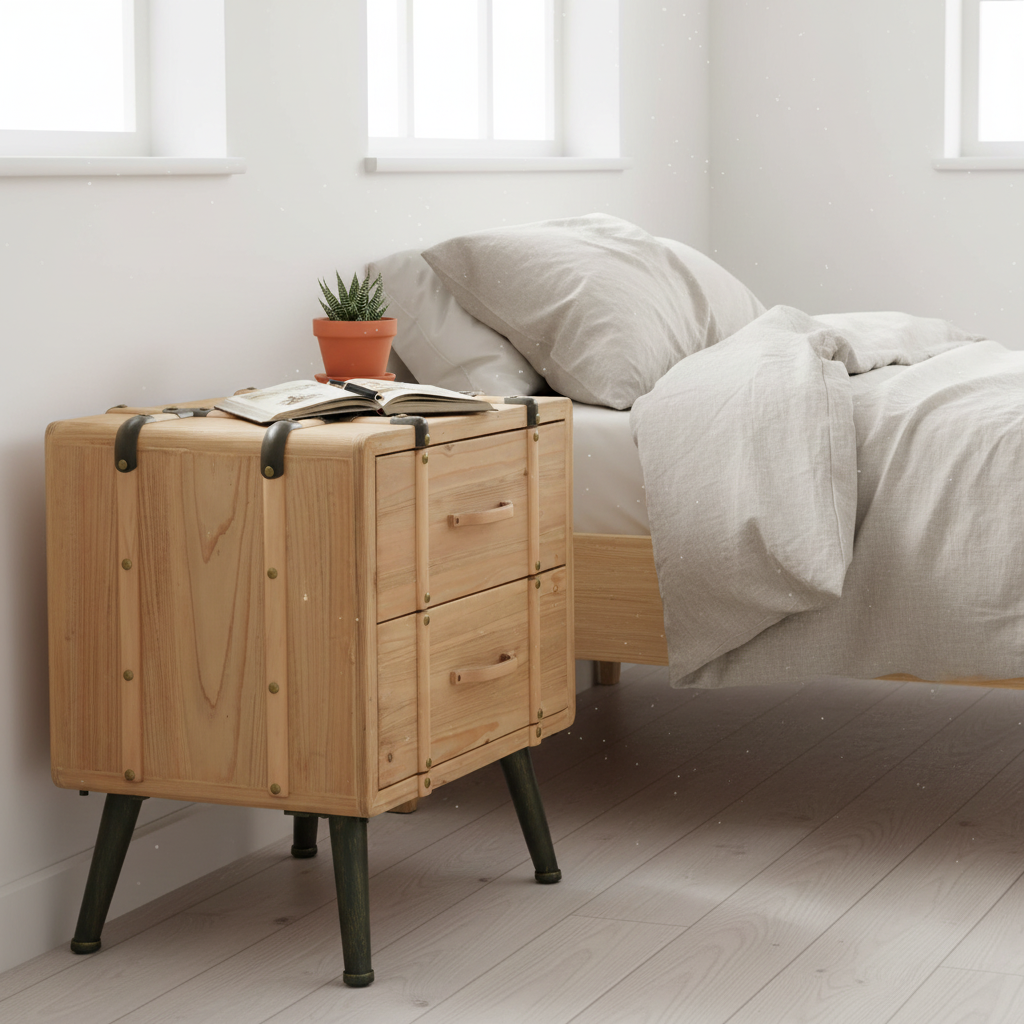 Nachtkastje in Scandinavische slaapkamer