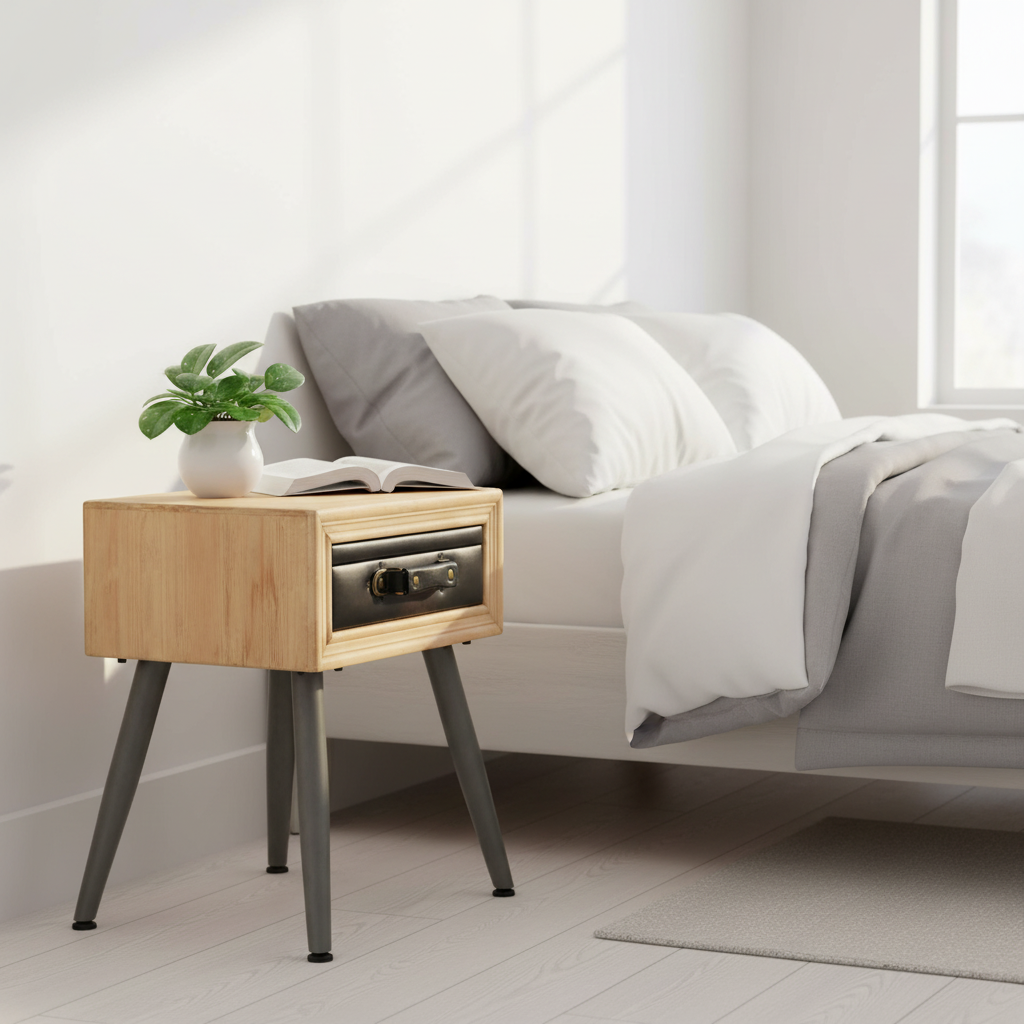 Nachtkastje in Scandinavische slaapkamer