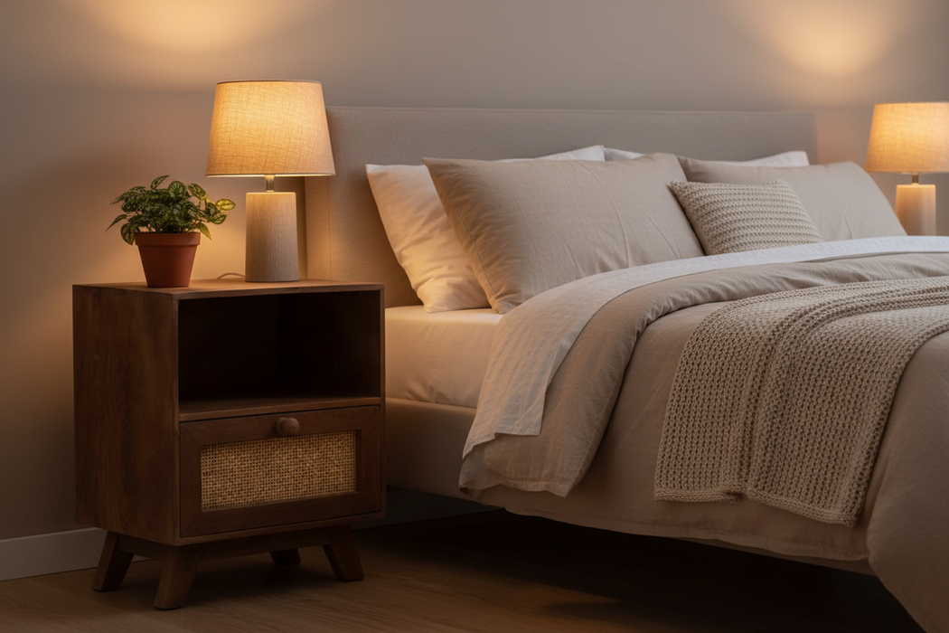 Nachtkastje Lamor in moderne slaapkamer