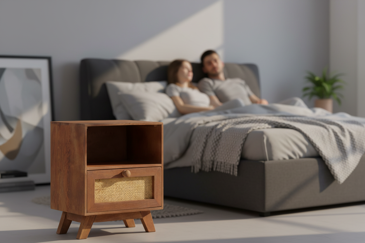 Nachtkastje Lamor met koppel in moderne slaapkamer