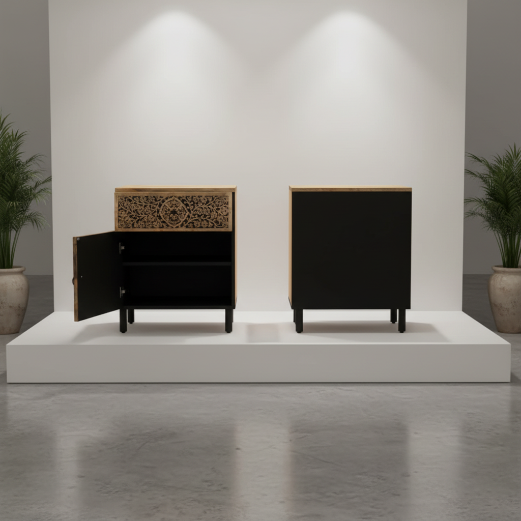 Nachtkastjes in meubelwinkel showroom