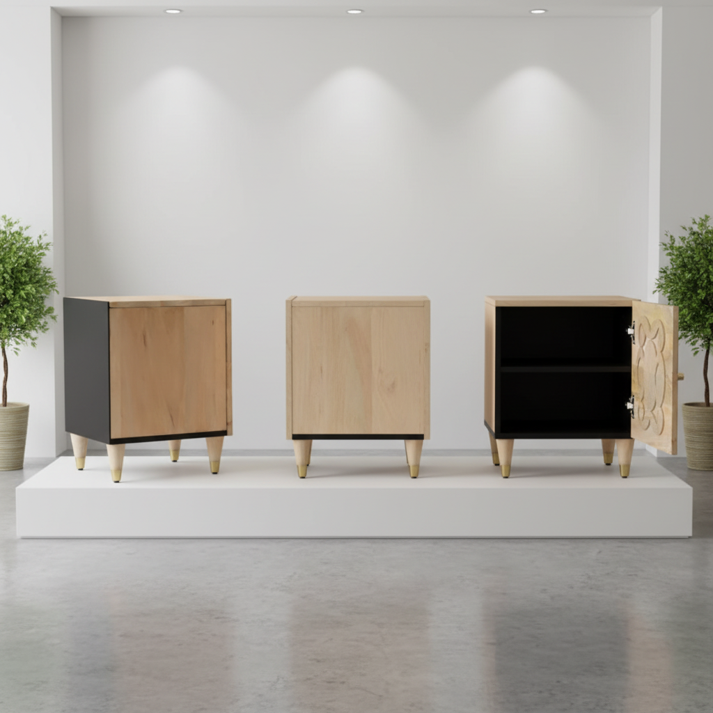 Nachtkastjes in meubelwinkel showroom